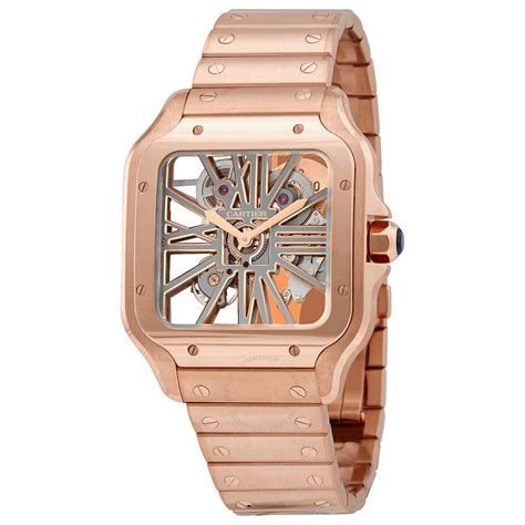 cartier santos skeleton rose gold|Cartier Santos Hand Wind 18kt Rose Gold Skeleton .